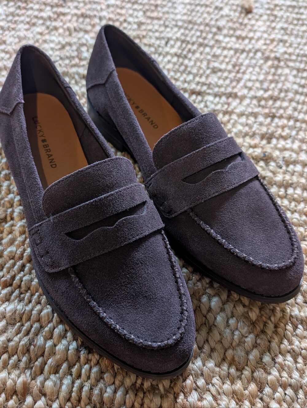 Lucky Brand Suede Penny Loafers in Deep Purple Brown Tone - Prep Revival